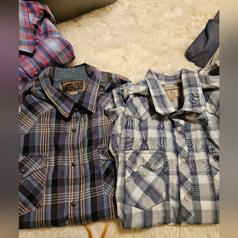 Wrangler Retro Men's Plaid Button Down Shirt - Navy and White